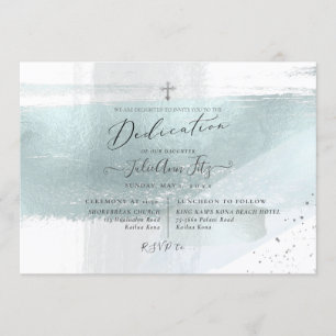 PixDezines Faux Metallic Dusty Blue Dedication Invitation