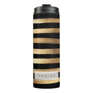 PixDezines Faux Metallic/Gold Stripes Thermal Tumbler