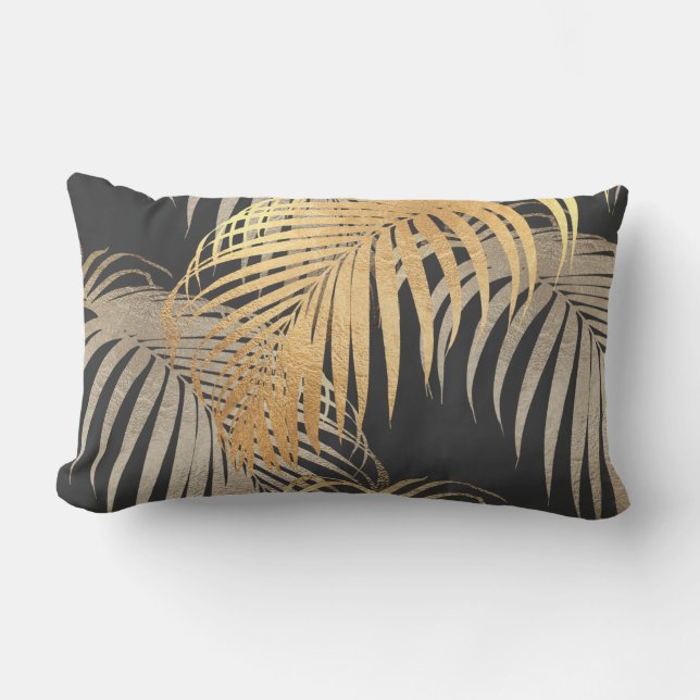PixDezines FAUX METALLIC PALMS+MONSTERA Lumbar Cushion (Front)