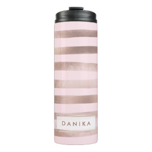 PixDezines Faux Metallic/Rose Gold Stripes Thermal Tumbler