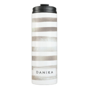 PixDezines Faux Metallic/Silver Stripes Thermal Tumbler