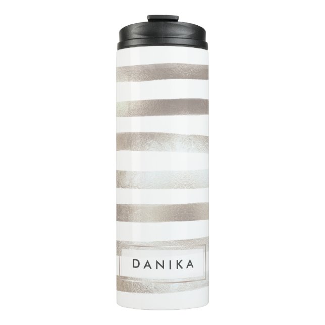 PixDezines Faux Metallic/Silver Stripes Thermal Tumbler (Front)