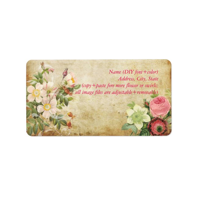 PixDezines faux parchment/vintage roses Label (Front)