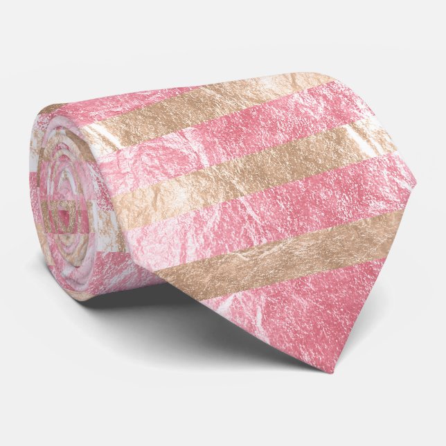PixDezines faux pink champagne/strawberry foil Tie (Rolled)