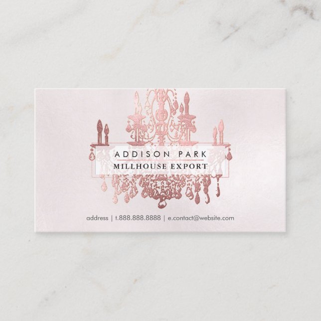 PixDezines faux rose gold chandelier Business Card (Front)