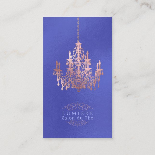 PixDezines Faux Rose Gold chandelier/DIY Bckground Business Card (Front)