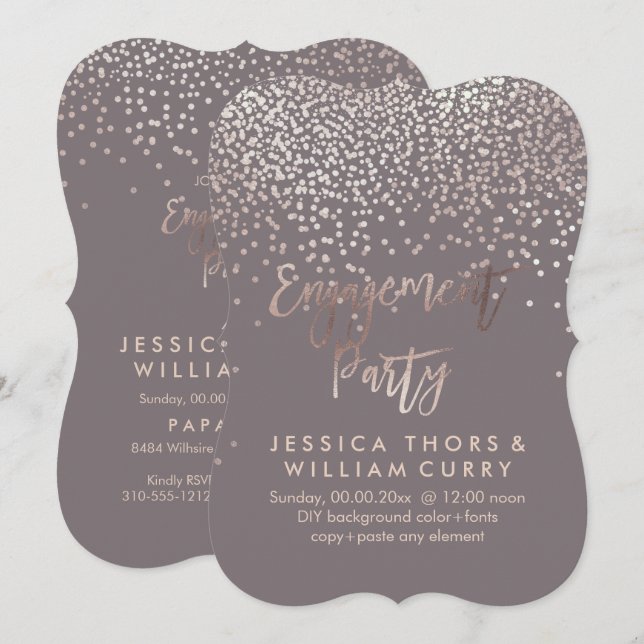 PixDezines Faux Rose Gold Confetti Engagement Invitation (Front/Back)
