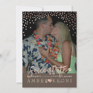 PixDezines Faux Rose Gold Confetti/Heart/Save Date Save The Date