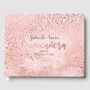 PixDezines FAUX ROSE GOLD CONFETTI+SNOW BOKEH Guest Book