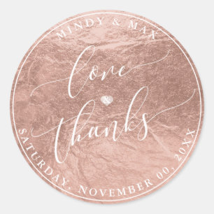 PixDezines FAUX ROSE GOLD FOIl LOVE+THANKS Classic Round Sticker