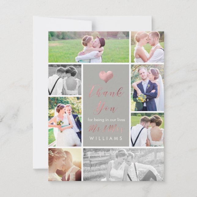 PixDezines Faux Rose Gold Heart Thank You Card (Front)