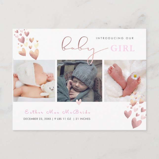 PixDezines Faux Rose Gold Hearts Postcard (Front)