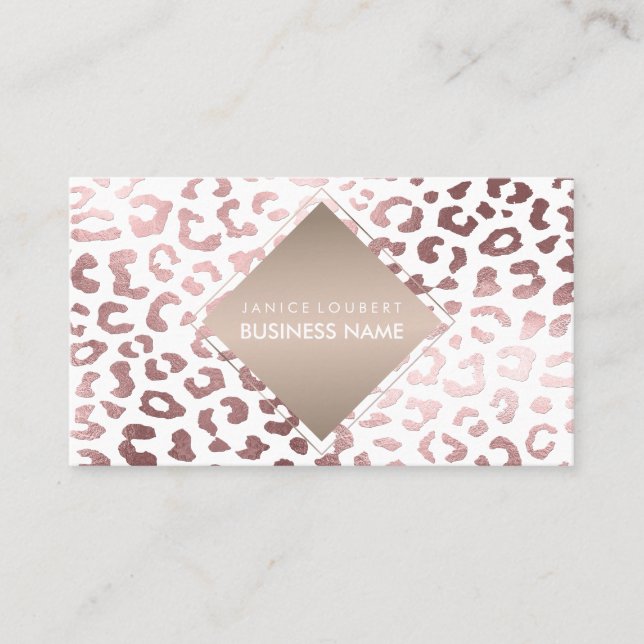 PixDezines Faux Rose Gold Leopard Spots Business Card (Front)