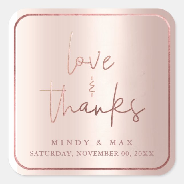PixDezines FAUX ROSE GOLD LOVE+THANKS Square Sticker (Front)