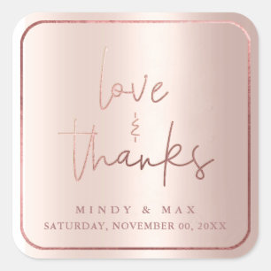 PixDezines FAUX ROSE GOLD LOVE+THANKS Square Sticker
