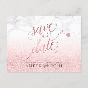 PixDezines Faux Rose Gold/Marble/Save our Date Announcement Postcard