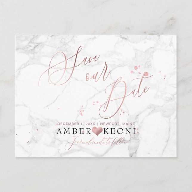 PixDezines Faux Rose Gold/Marble/Save our Date Postcard (Front)