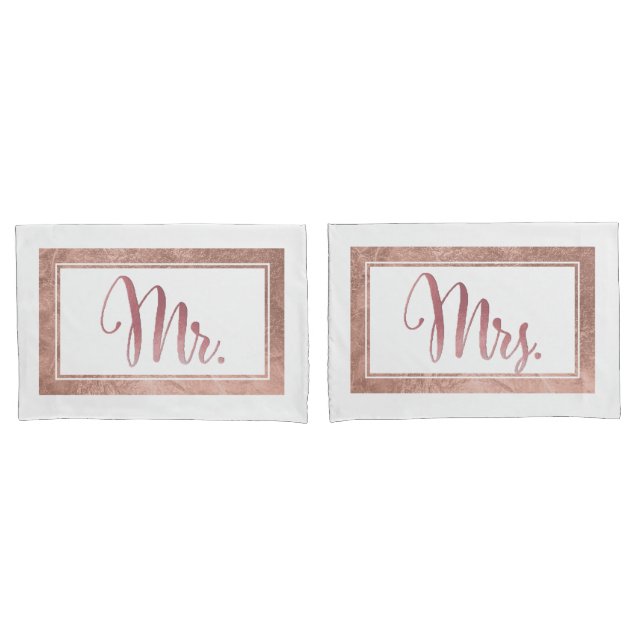PixDezines Faux Rose Gold/Mr./Mrs. Pillowcase (Front-Set)