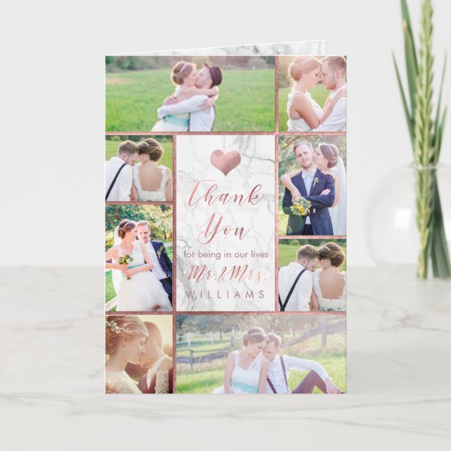 PixDezines Faux Rose Gold Photos Thank You/Marble You Card (Front)