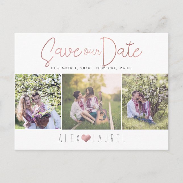 PixDezines Faux Rose Gold Save our Date Announcement Postcard (Front)