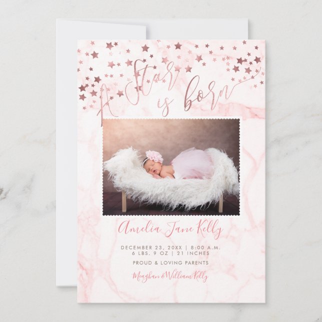 PixDezines Faux Rose Gold Stars, A Star is Born Invitation (Front)