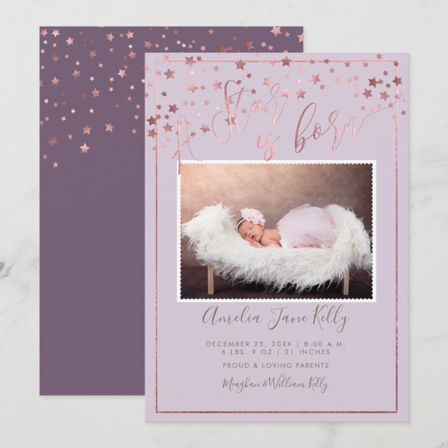 PixDezines Faux Rose Gold Stars, A Star is Born Invitation (Front/Back)