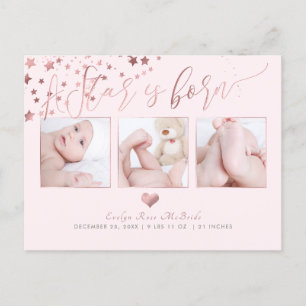 PixDezines Faux Rose Gold Stars/Birth Announce Announcement Postcard