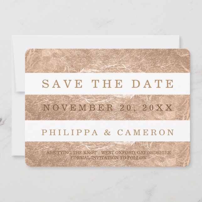 PixDezines Faux Rose Gold Stripes/save date Save The Date (Front)