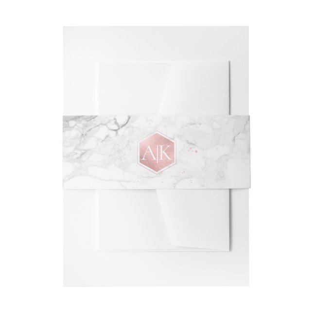 PixDezines Faux Rose Gold Sweet Honeycomb+Marble Invitation Belly Band (Front Example)