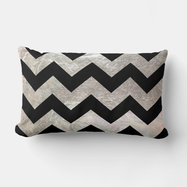 PixDezines faux silver chevron+black Lumbar Cushion (Front)