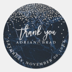 PixDezines Faux Silver Confetti/Blue Marble Classic Round Sticker