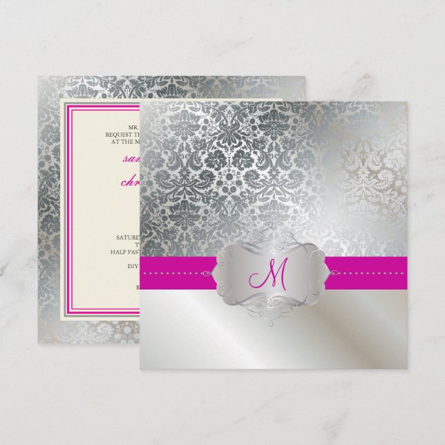 PixDezines FAUX SILVER DESIREE DAMASK/DIY COLOR Invitation (Front/Back)