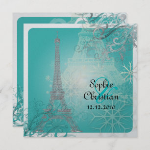 PixDezines Faux Silver Eiffel Tower/Teal Invitation