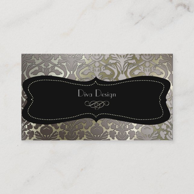 PixDezines faux silver flora damask/diy colour Business Card (Front)