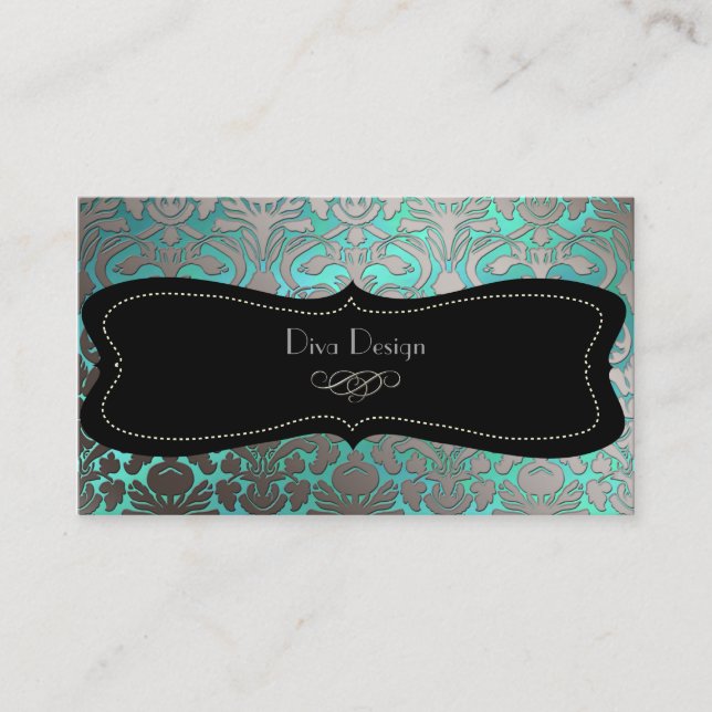 PixDezines faux silver flora damask/diy colour Business Card (Front)