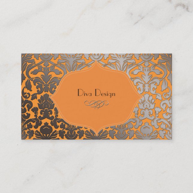 PixDezines faux silver flora damask/diy colour Business Card (Front)
