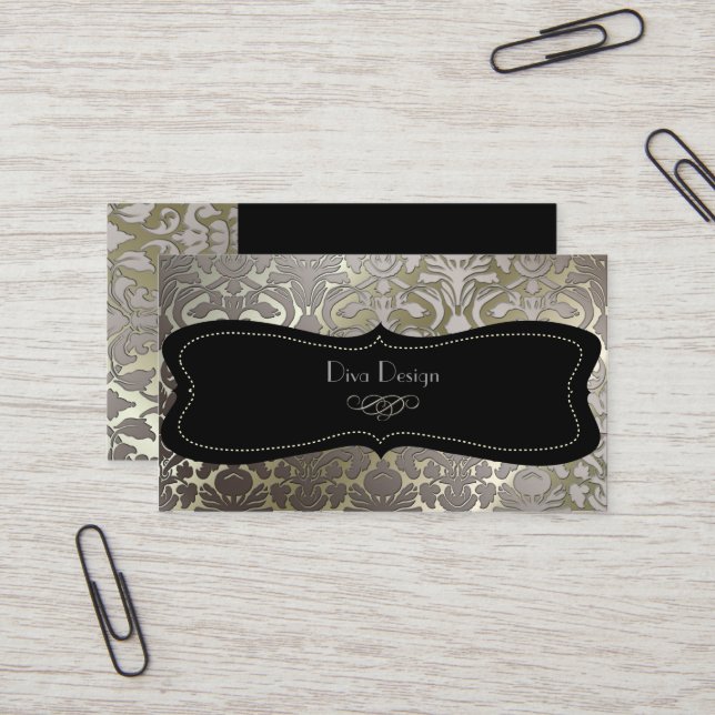 PixDezines faux silver flora damask/diy colour Business Card (Front/Back In Situ)