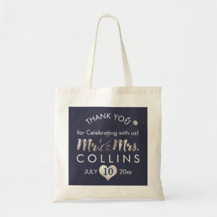 PixDezines Faux Silver Heart/Mr.&Mrs./Thank You Tote Bag