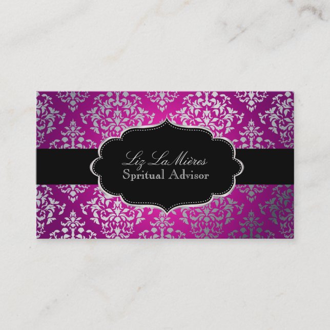 PixDezines Faux Silver Josephine Damask/DIY colour Business Card (Front)