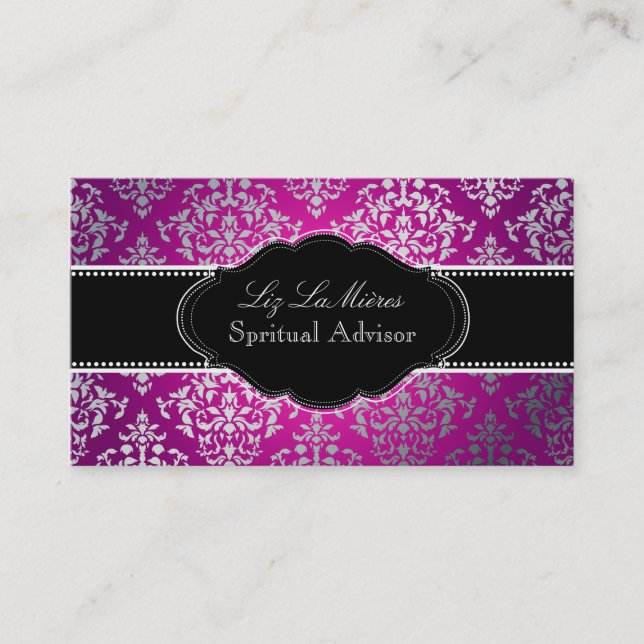 PixDezines Faux Silver Josephine Damask/DIY colour Business Card (Front)