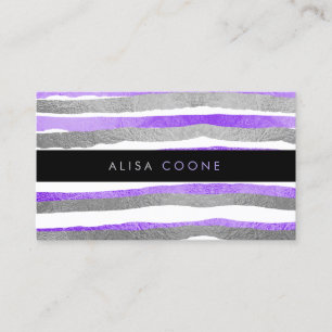PixDezines faux silver+purple foil stripes Business Card