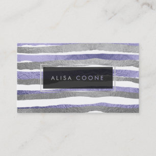 PixDezines faux silver+purple foil stripes Business Card