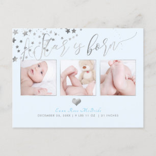 PixDezines Faux Silver Stars/Birth Announce Announcement Postcard