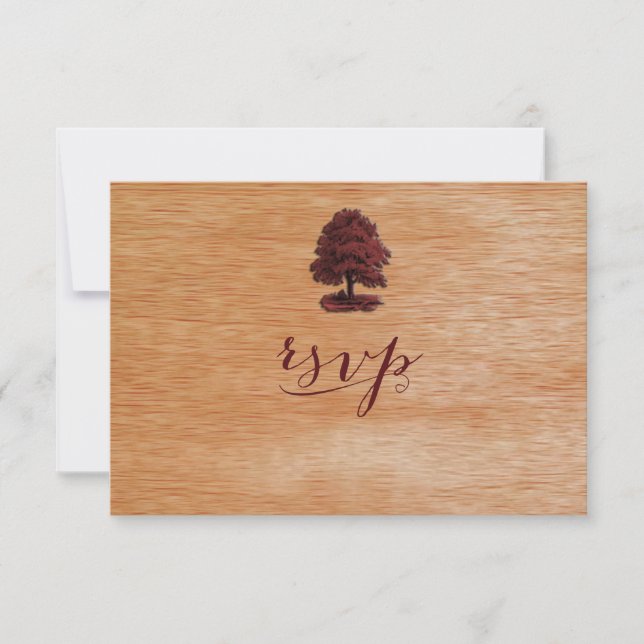PixDezines faux wood veneer+oak tree RSVP Card (Front)