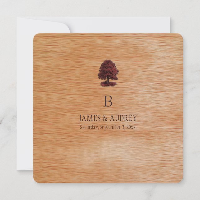 PixDezines faux wood veneer+oak trees Invitation (Front)