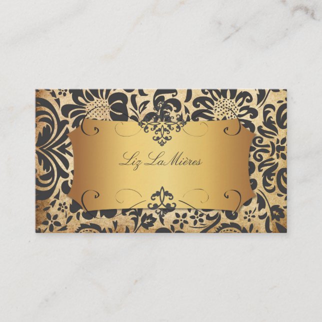 PixDezines Fidora Damask/faux parchment Business Card (Front)