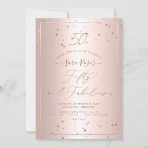 PixDezines Fifty + Fabulous Rose Gold Stars Invitation