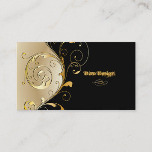 PixDezines Filigree+swirls/black+faux gold Business Card