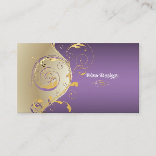 PixDezines Filigree+swirls/gold+purple/DIY Business Card (Front)