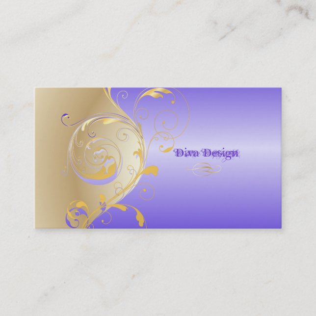 PixDezines filigree+swirls/royal purple Business Card (Front)